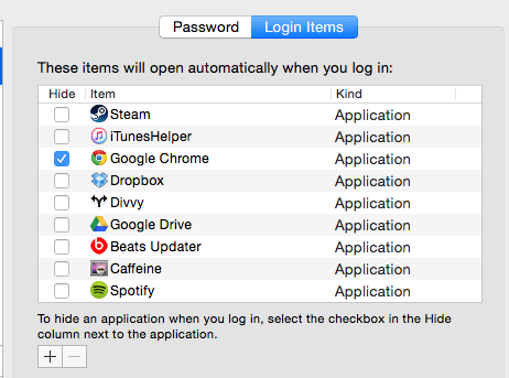 Login Items on Mac OS X